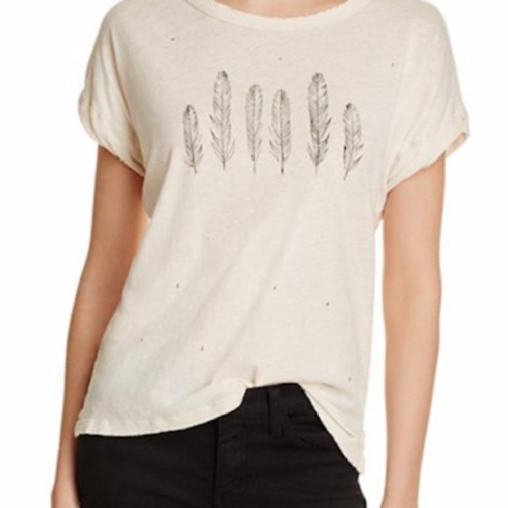 NWT Current/Elliot Rolled Feather Print Crew Neck